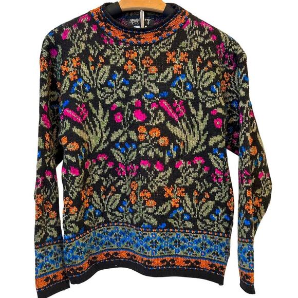 Rafferty Sweaters - Vintage 80s 90s Wool Italian Floral Fair Isle Heavy Knit Chunky Cozy Cabincore